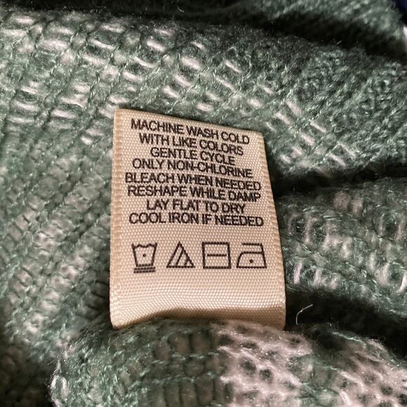 Women's Crop Sweater Fair Isle Nordic Mock Neck Sz Large Green Holiday Cabin Ski - Picture 8 of 10